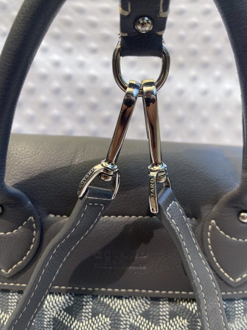Goyard Alpin Mini Backpack Grey (Category: Backpacks) located in Tanay. Submitted by judevalcorza (Listing ID 1465588645, Image 3). Description: - Goyard Alpin Mini Backpack in timeless grey - Iconic chevron canvas with premium leather trim and embossed Goyard Paris stamp - Convertible multi-way design: adjustable straps hook onto the top ring for backpack, shoulder, or crossbody wear - Secure top flap with buckle closure and inner drawstring top