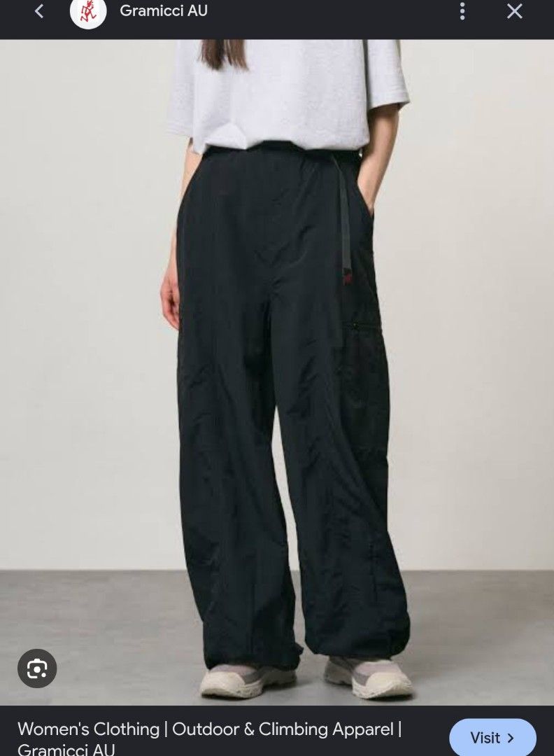 Gramicci baggy pants (Category: Jeans) located in Imus. Submitted by darylg88358770 (Listing ID 1465597548, Image 1). Description: - Brand/Model: Gramicci Black Climbing Pants (GLP-16F121) - Size: F tag (Relaxed, wide-leg fit) - Material: Premium wool blend exterior with smooth polyester lining - Features: Built-in adjustable webbing belt with buckle - Details: Back pocket with iconic Gramicci logo tag - Condition/Use: Great for outdoor activitie