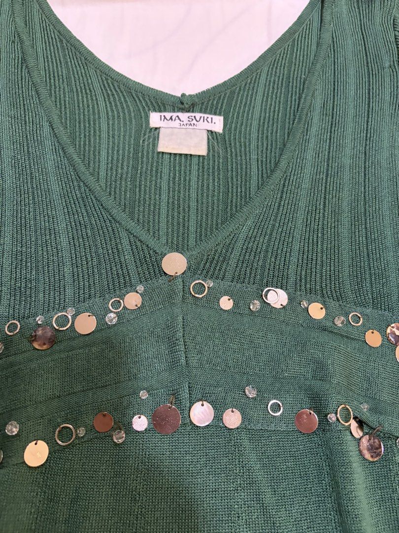 Green Knit Top with Sequins (Category: Sleeveless) located in Paranaque City. Submitted by mary_jj (Listing ID 1465673484, Image 2). Description: fits s-m.