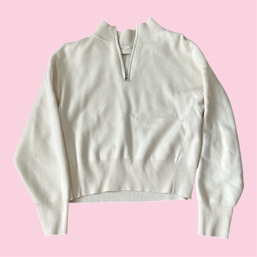 gu cream quarterzip sweater (Category: Coats, Jackets and Outerwear) located in Paranaque City. Submitted by dipyouinhoney (Listing ID 1465624720, Image 1). Description: - Color: Cream / Neutral - Style: Quarter-zip mock neck, drop shoulders - Details: Ribbed cuffs and wide ribbed hem - GU, bought in japan, size XL on tag - used once.
