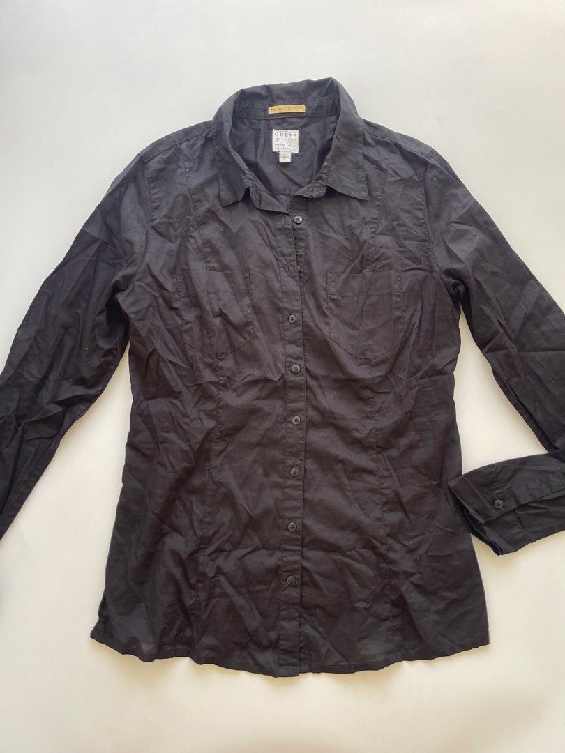 Guess Black Classic Collared Longsleeve (Category: Longsleeves) located in Bacolod City. Submitted by euniceclothing_coph (Listing ID 1465746226, Image 1). Description: Like new Linen fabric Medium but fits XS-Small.
