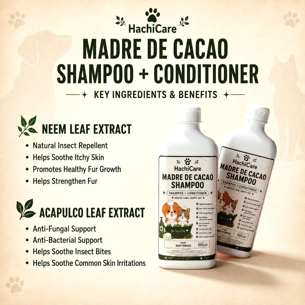 HachiCare Fur Parent Essentials Bundle Pet Shampoo Soap Cologne set (Category: Health & Grooming) located in Manila. Submitted by musica1107 (Listing ID 1465653523, Image 3). Description: - Complete pet care bundle for dogs and cats - Brand new and 100% unopened items - 135g Madre de Cacao soap for natural healing - 500ml shampoo & conditioner for easy grooming - 100ml pet cologne in fresh baby powder scent - Anti-tick, flea, mange, and fungal su