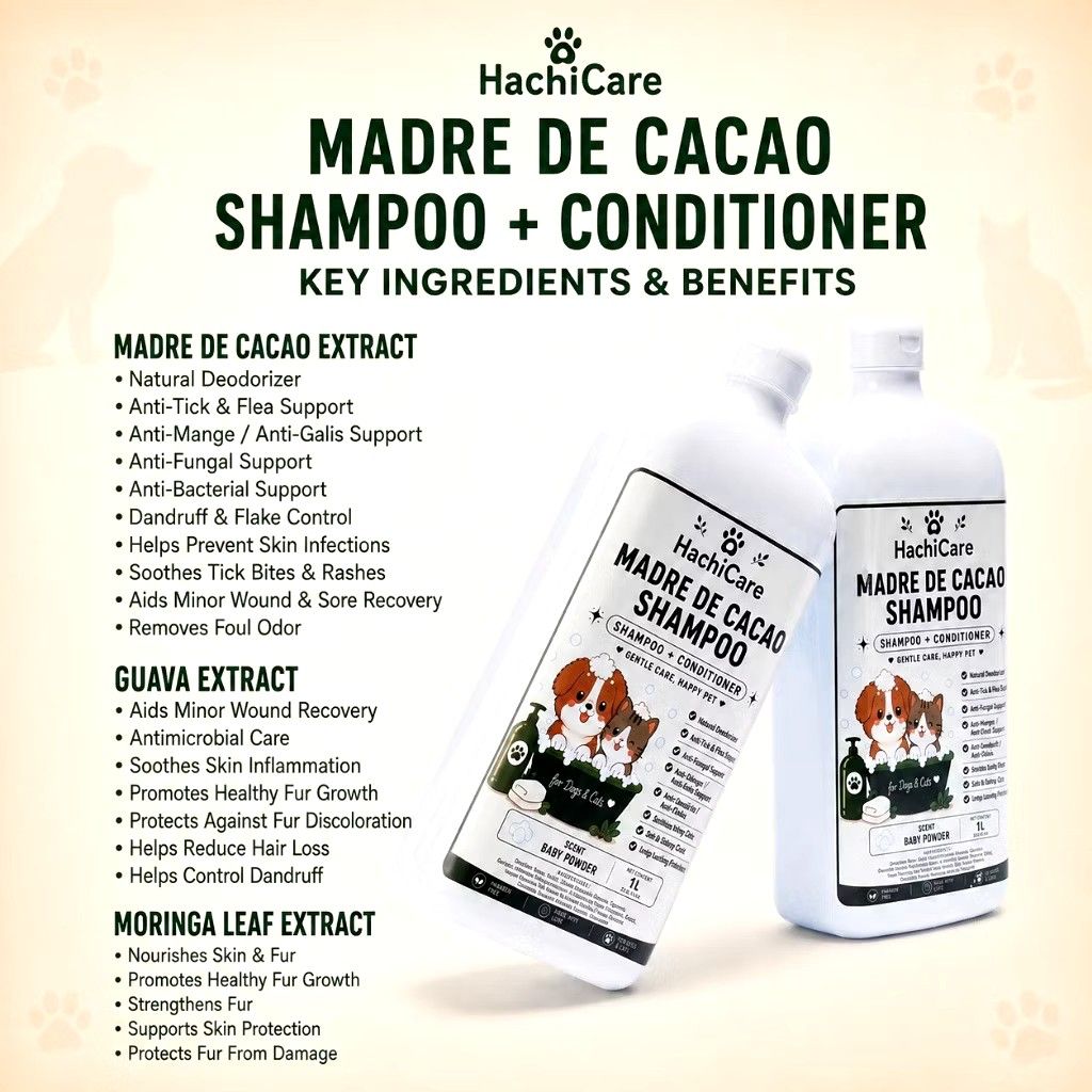 HachiCare Fur Parent Essentials Bundle Pet Shampoo Soap Cologne set (Category: Health & Grooming) located in Manila. Submitted by musica1107 (Listing ID 1465653523, Image 2). Description: - Complete pet care bundle for dogs and cats - Brand new and 100% unopened items - 135g Madre de Cacao soap for natural healing - 500ml shampoo & conditioner for easy grooming - 100ml pet cologne in fresh baby powder scent - Anti-tick, flea, mange, and fungal su