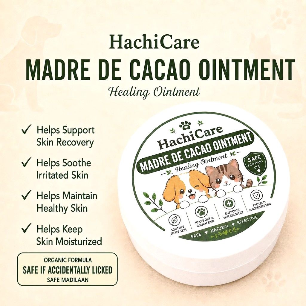 HachiCare Madre De Cacao Healing Ointment (Category: Body Care) located in Manila. Submitted by musica1107 (Listing ID 1465654515, Image 1). Description: - All-natural healing ointment specially formulated for dogs and cats - Packed with organic Madre De Cacao extract, moringa oil, virgin coconut oil, shea butter, and vitamin E - Soothes itchy skin, relieves irritation, and accelerates skin recovery - Protects and moisturizes dry, cracked paws - 