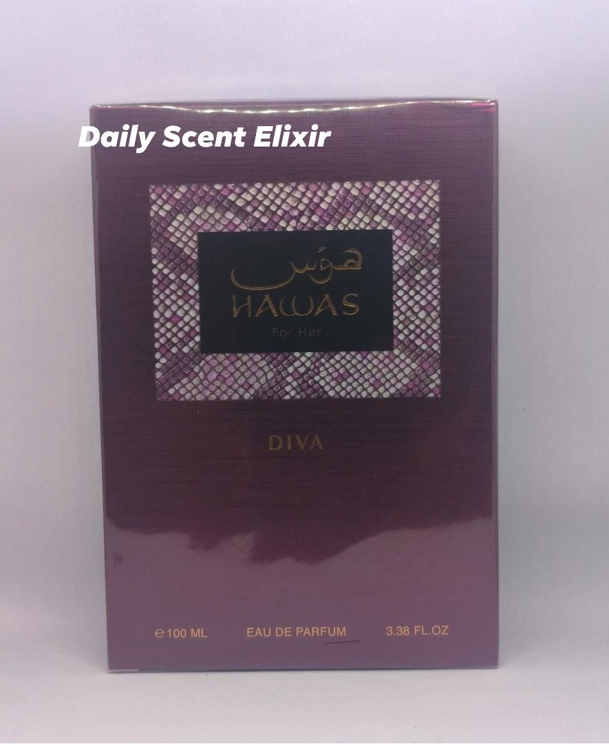 Hawas Diva 100ml - Brand New Sealed Box (Category: Fragrance & Deodorants) located in Malolos. Submitted by dse-mefragrance.malolos (Listing ID 1465586380, Image 1). Description: Hawas Diva 100ml - Brand New Sealed Box - Seductive and addictive feminine profile - High-performing beast mode projection - Versatile for year-round use - High-quality ingredients without synthetic smell - Strong projection and scent bubble - Lasts over 8 hours on skin 
