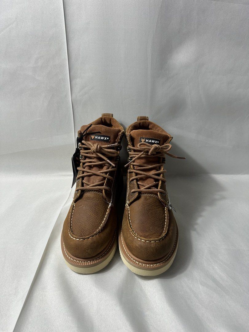 Hawx Boot Barn Moc Toe Work Boots (Category: Boots) located in Cabanglasan. Submitted by thefashiongarage.co (Listing ID 1465651891, Image 3). Description: Title - Hawx Boot Barn Model/Name - Mens 6 " Grade Moc Work Boots Soft Toe Size on Tag - 10.5 US/ D Conditiion - Brand new with Hangtag Category- Work Boots/ Casual/ Riding Boots Fitting - D Made in - Cambodia Material - Leather Upper Color - Brown Design - Moc Toe Inclusion - Hangtag Good Yea
