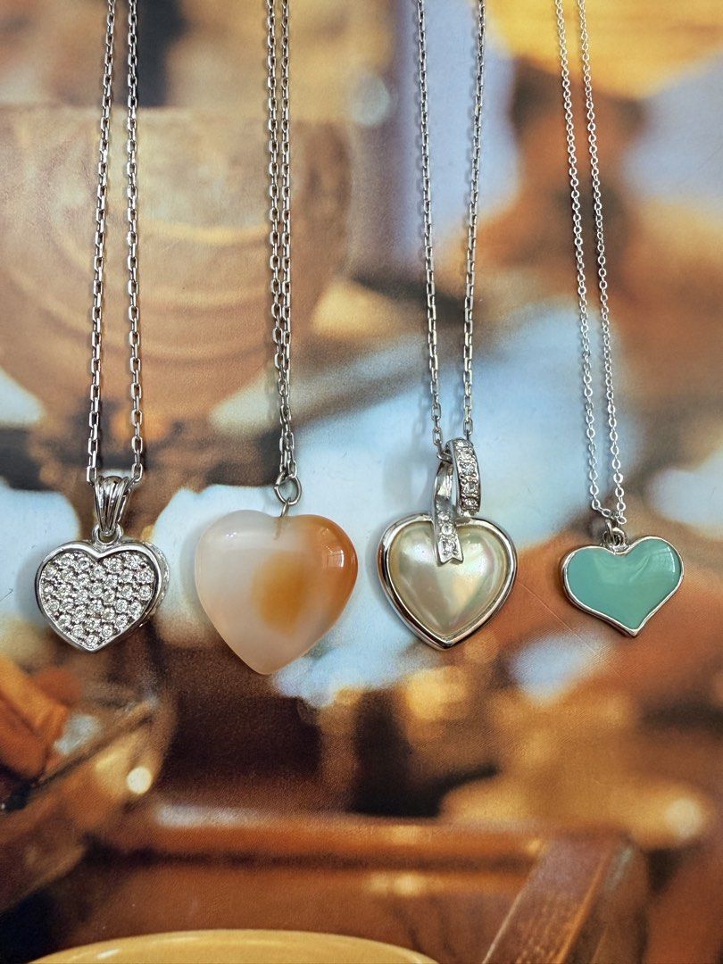 Heart Necklaces (Category: Necklaces) located in Pasig City. Submitted by smartshopping.ph (Listing ID 1465712501, Image 1). Description: Hearts From left to right: 400 php, 600 php, 800 php, 300 php.