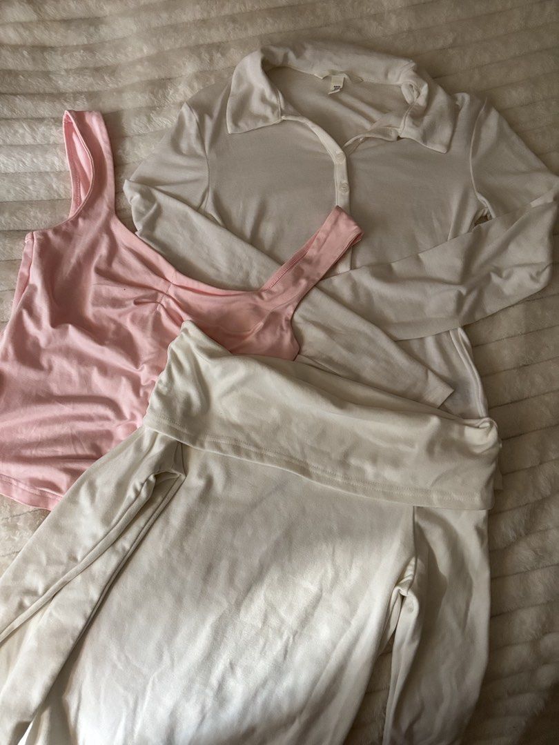 H&M and Dazy Tops Bundle (XS) (Category: Blouses) located in Quezon City. Submitted by hadescloset (Listing ID 1465654015, Image 1). Description: - Can negotiate the price 🛒 shop more to get more discounts and freebies! - Bundle of 3 stylish XS tops for everyday wear - 1 H&M white long sleeve collared button-up top (Size XS) - 1 Pink square neck tank top with front ruching (Size XS) - 1 Dazy white off-the-shoulder long sleeve top with tags attac