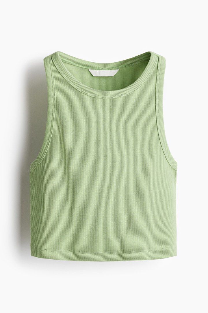 H&M Green Ribbed Crop Top Size M (Category: Sleeveless) located in Taguig. Submitted by orangeismycat (Listing ID 1465629326, Image 1). Description: - Used only once! - RFS: Too many clothes - Brand: H&M - Item: Ribbed crop top - Color: Green - Neckline & Style: Round neck, sleeveless - Material: Soft cotton blend with stretch - Size: EUR M / US M / CN 165/96A - Condition: Worn a few times, great shape, clean and washed Tags: Zara Love Bonito Uni