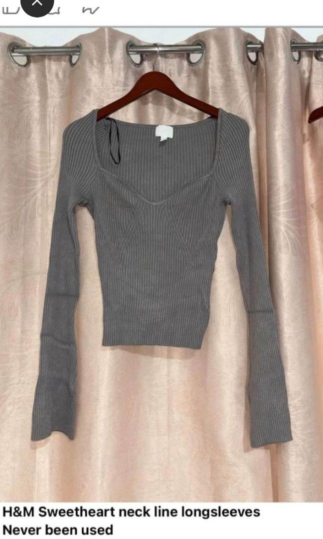 H&M grey long sleeve (Category: Longsleeves) located in Manila. Submitted by zesshian (Listing ID 1465671865, Image 2). Description: -grey long sleeve -rib knitted ling sleeves -h&m original -small to medium.