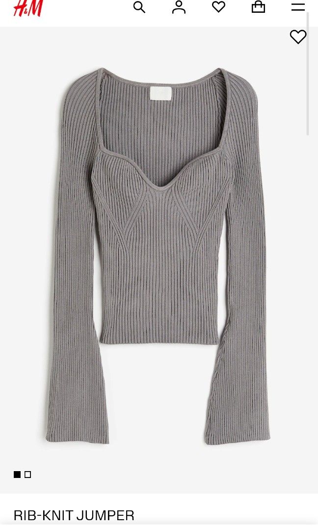 H&M grey long sleeve (Category: Longsleeves) located in Manila. Submitted by zesshian (Listing ID 1465671865, Image 1). Description: -grey long sleeve -rib knitted ling sleeves -h&m original -small to medium.