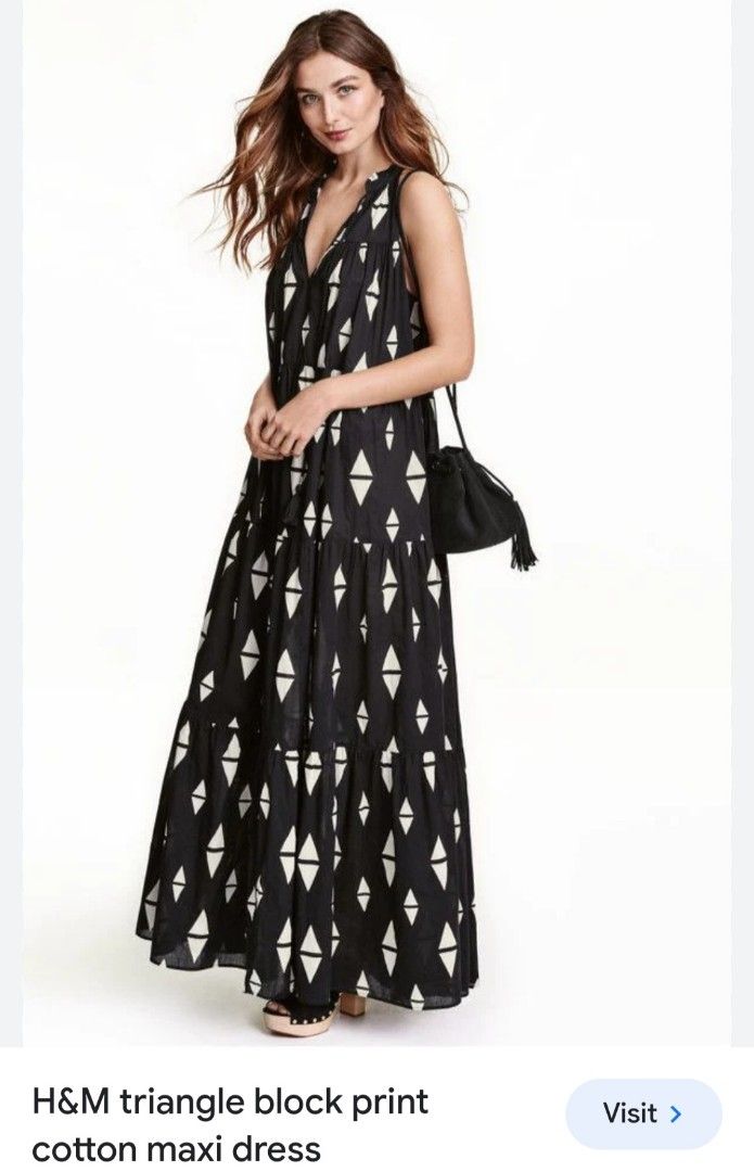 H&M Triangle Block Print Cotton Maxi Dress (Category: Dresses) located in Manila. Submitted by PrinceDani.Clothing (Listing ID 1465729353, Image 1). Description: h&m black triangle block print maxi dress Size 36 on tag fit up to large 23in width 50in length excellent condition .