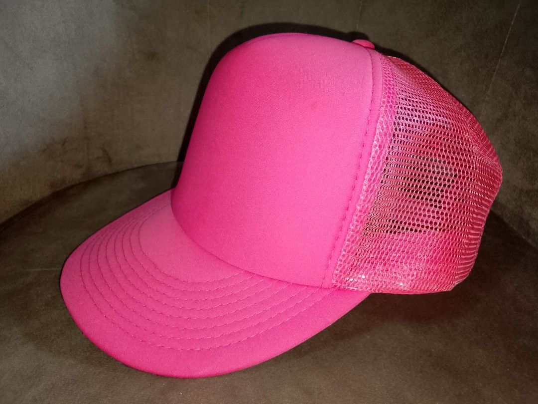 Hot Pink Blank Trucker Hat (Category: Hats & Beanies) located in Binangonan. Submitted by yuristalin888 (Listing ID 1465584024, Image 2). Description: * **Design:** Solid, vibrant hot pink blank front panel with a clean, unprinted aesthetic ready for customization. * **Structure:** Classic trucker style featuring a structured foam front, breathable matching pink mesh back and side panels, and a curved brim with stitched detailing. * **Fit & Comfo