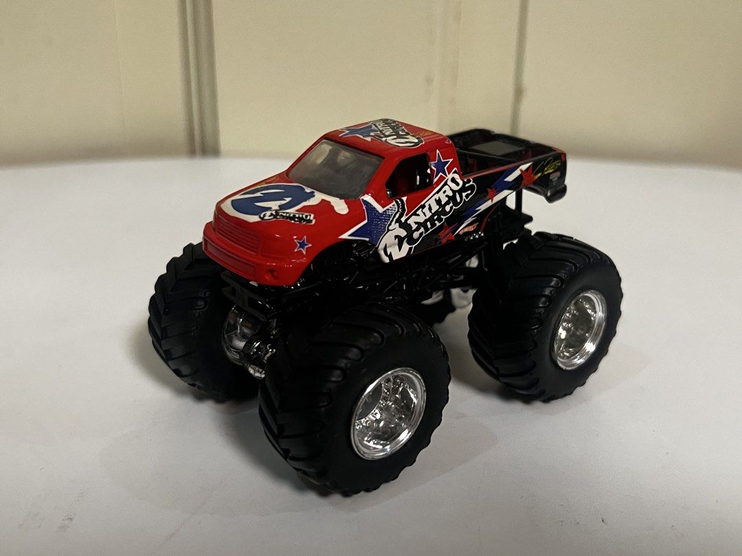 Hot Wheels Nitro Circus Monster Truck (Category: Vehicle & Diecast Models) located in Quezon City. Submitted by steve088 (Listing ID 1465666796, Image 1). Description: - Brand: Hot Wheels Nitro Circus - Design: Red and black body with blue and white star graphics - Wheels: Large chrome wheels with chunky black tires - Details: Iconic branding printed on sides and roof - Condition: Great addition for toy car collectors and monster truck fans Meetu