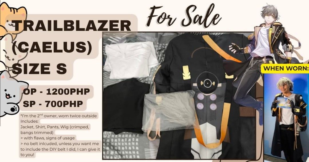 HSR Trailblazer Caelus cosplay (Category: Sets & Coordinates) located in Agdangan. Submitted by rare_chicken (Listing ID 1465747142, Image 1). Description: size Small but can fit to Medium!! unbranded cos, 2nd owner worn twice outside please manage your expectations. with flaws! signs of usage.