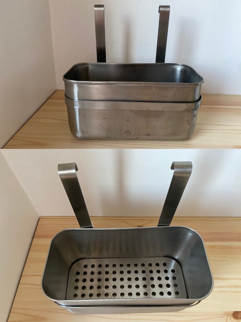 IKEA KUNGSFORS KITCHEN CONTAINER (Category: Storage Boxes & Baskets) located in Mandaluyong City. Submitted by phoemela.things (Listing ID 1465708988, Image 1). Description: Original price: 600Php To be used with the KUNGSFORS rod. Width: 24cm Depth: 12cm Height: 26.5cm Material: Stainless steel.