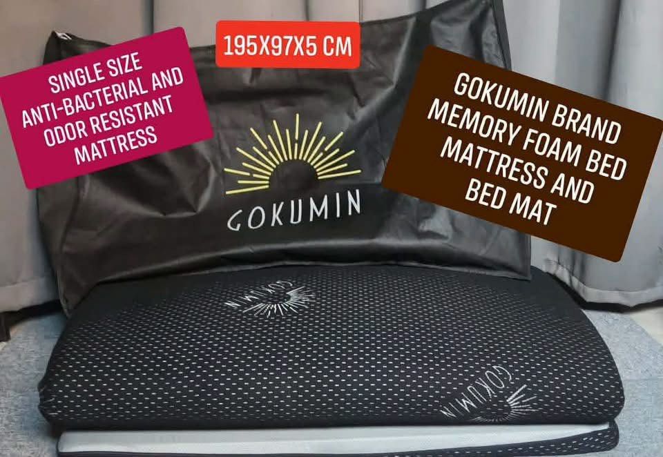IMPORTED FROM JAPAN GOKUMIN BRAND MEMORY FOAM SINGLE SIZE BED (Category: Bed Frames & Mattresses) located in Manila. Submitted by chaychaii (Listing ID 1465638822, Image 1). Description: 🧡🧡SALE🧡🧡 IMPORTED FROM JAPAN GOKUMIN BRAND MEMORY FOAM SINGLE SIZE BED 🎋195X97X5CM 🎋EXCELLENT FOAM MATERIALS 🎋SOFT SMOOTH BED COVER (WASHABLE CLOTH COVER) 🎋WITH CARRIER BAG 🎋ANTI-BACTERIAL AND ODOR RESISTANT MATTRESS ❌NO ISSUE❗✅IN VERY GOOD CONDITION SAL