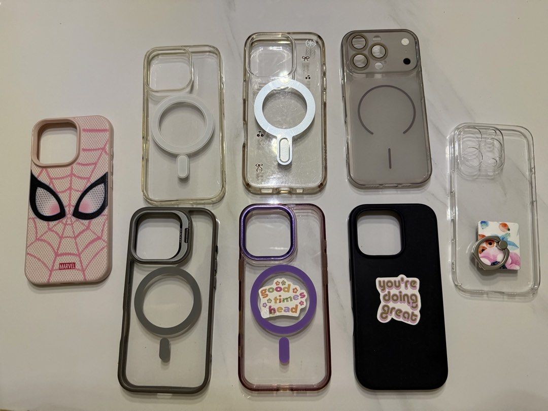 Iphone 16 pro take all (Category: Cases & Sleeves) located in Quezon City. Submitted by jiaaa03_ (Listing ID 1465719987, Image 1). Description: Some case are barely used. Yung 2 case sticker lang po nakadikit dyan. Yung isa is original from power mac .