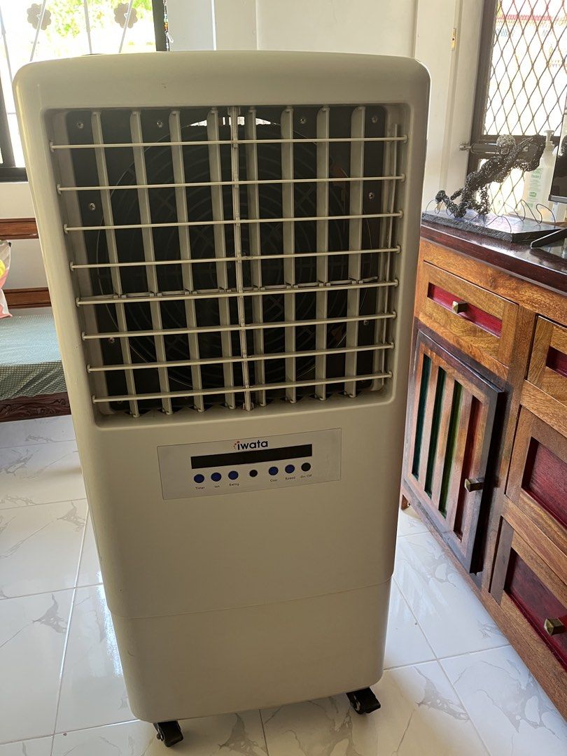 Iwata Airblaster 11 Evaporative Air Cooler (Category: Air Conditioning and Heating) located in Manila. Submitted by aiancm (Listing ID 1465598283, Image 1). Description: Iwata Airblaster 11 Eco series (Tipid sa kuryente) Evaporative air cooler Pwedeng lagyan ng water para may mist pag maalinsangan 3 speed (malakas ang buga) With swing and ion settings With caster wheels No issues normal na gamit Well maintained at malinis With remote control Rfs: