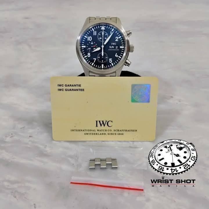 IWC Pilot 42mm (Category: Everything Else Others) located in Quezon City. Submitted by wristshotmanila (Listing ID 1465677856, Image 2). Description: IWC Pilot 42mm 215,000 pesos Chronograph Movement: automatic Caliber: 79320 Rating: 9/10 Reference: IW371704 Foreign AD Unit and card only No box Year: 2009 Bracelet: 7.75 inches Crystal: sapphire Case: 42mm Black dial IG: @wrist_shot_manila TikTok: @wristshotmanila #iwc #iwcwatches #IWCpilot #swiss