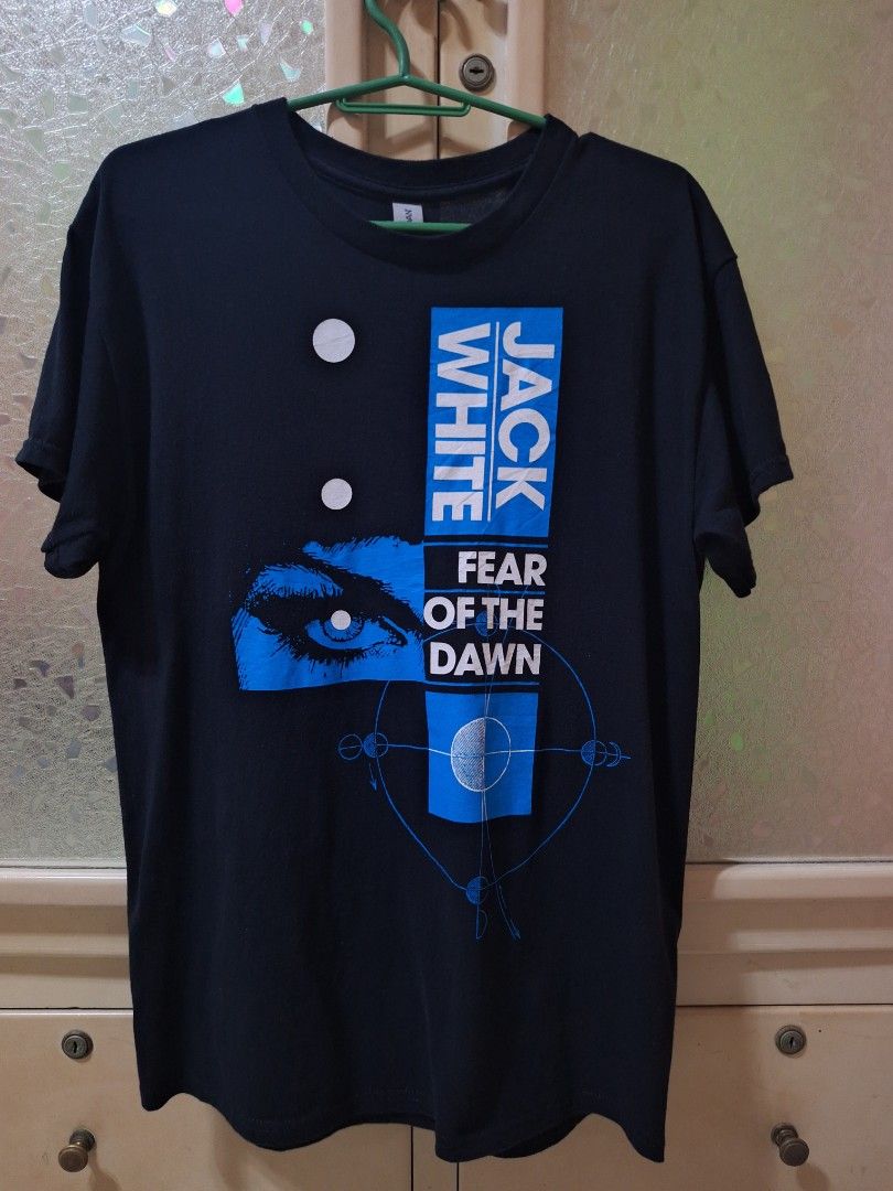 Jack White T-Shirt ( white stripes ) (Category: Tshirts & Polo Shirts ) located in Mabalacat. Submitted by jhaycore05 (Listing ID 1465464380, Image 1). Description: - Official Jack White tour merchandise from the Fear Of The Dawn album - Colorway: Classic black with striking bright blue front graphic and text - Size: Medium (Gildan heavy cotton tag) - Member of White Stripes as new condition - dimes: 20x28.5.