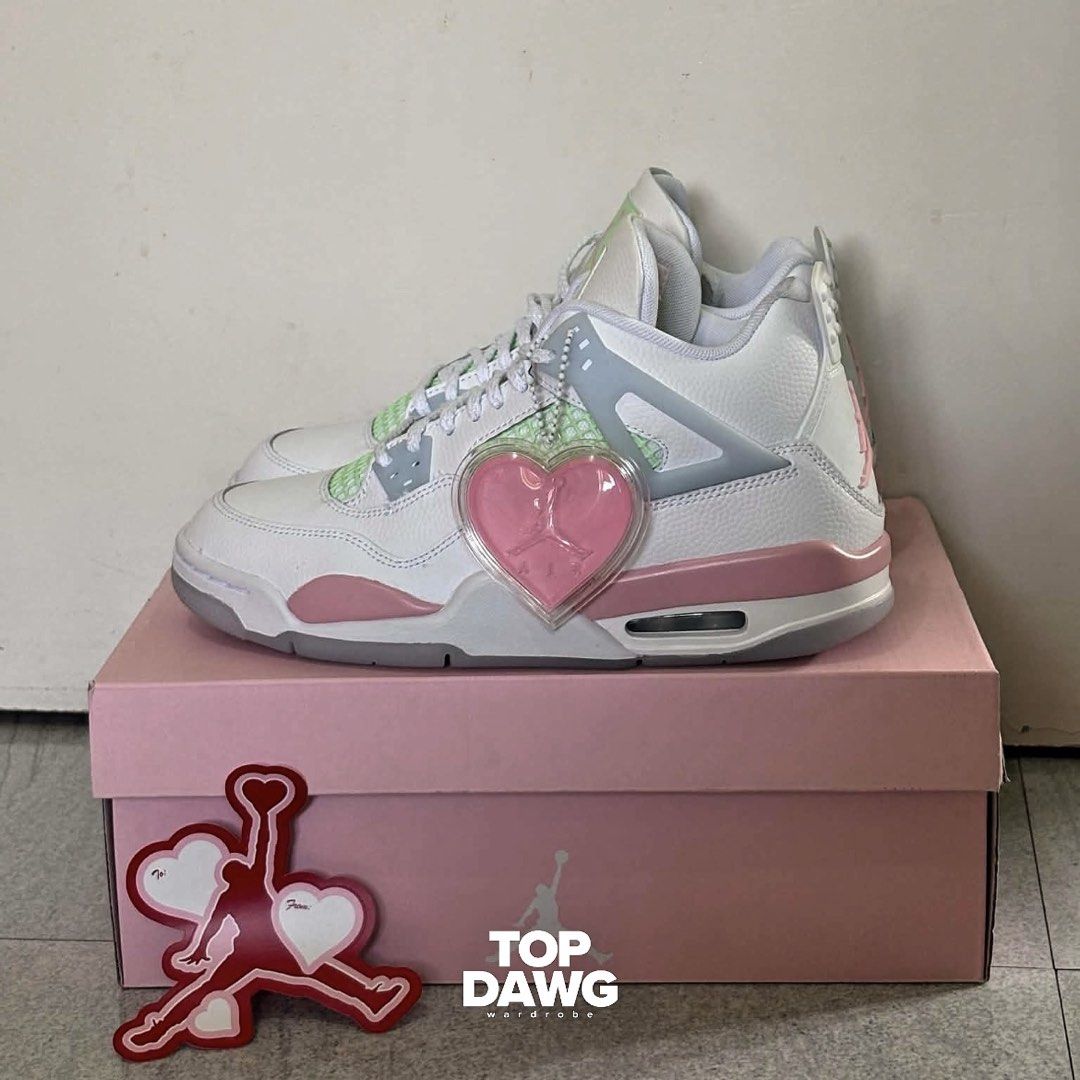 Jordan 4 Valentine's Day (Category: Sneakers) located in Manila. Submitted by topdawgwardrobe (Listing ID 1465615882, Image 1). Description: Jordan 4 Valentine's Day Complete OG Box With paperbag Brandnew 6.5y GS / 8 womens ₱2500.