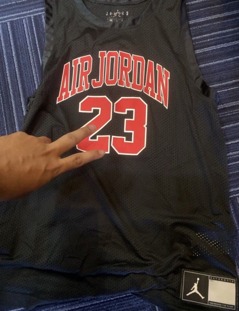 Jordan DNA Distorted Jersey (Category: Activewear) located in Rizal. Submitted by iamagainsttheflow (Listing ID 1465638205, Image 1). Description: Dimes L-28 W-18 - Black mesh basketball jersey with a classic streetwear vibe - yourh size Large red number 23 on the chest with white outlining - Matching red Air Jordan lettering across the front - Authentic Jumpman logo patch near the bottom hem - Breathable athletic fabric for comfort on and off th