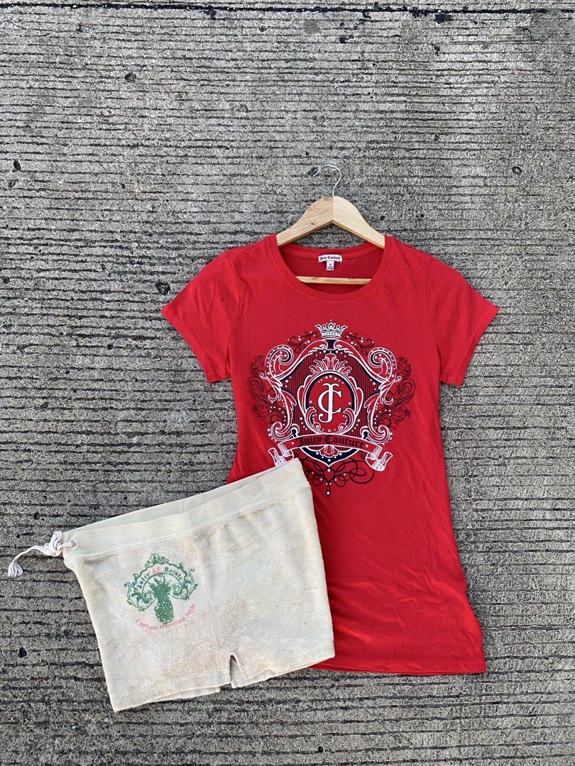 JUICY COUTURE SHIRT/SHORT (Category: Other Bottoms) located in Cebu City. Submitted by arsenyong (Listing ID 1465710498, Image 1). Description: SHIRT:17 by 26 Short:waist:28-30 Length :11 Hem ::11 Both excellent ASPACK .