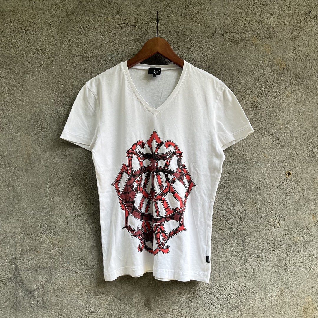 JUST CAVALLI V NECK (Category: Shirts) located in Manila. Submitted by flippinn (Listing ID 1465610503, Image 1). Description: Size 48 18W 27L Minimcal Cracks, White Paint stain Lalamove or J&t Express + Shipping fee.