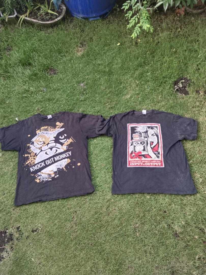 Knock Out Monkey Band Tour T-Shirts Bundle (Category: Tshirts & Polo Shirts ) located in Legazpi City. Submitted by genobecollectives (Listing ID 1465657728, Image 1). Description: Knock Out Monkey 700 aspack free ship pag each 300 add sd large 22 x 28 - Color: Classic Black - Material: Comfortable 100% cotton - Design 1: Gorilla graphic on front with 'KOM' text on the upper back - Design 2: Input & Output Tour 2014 graphics on front and back nec