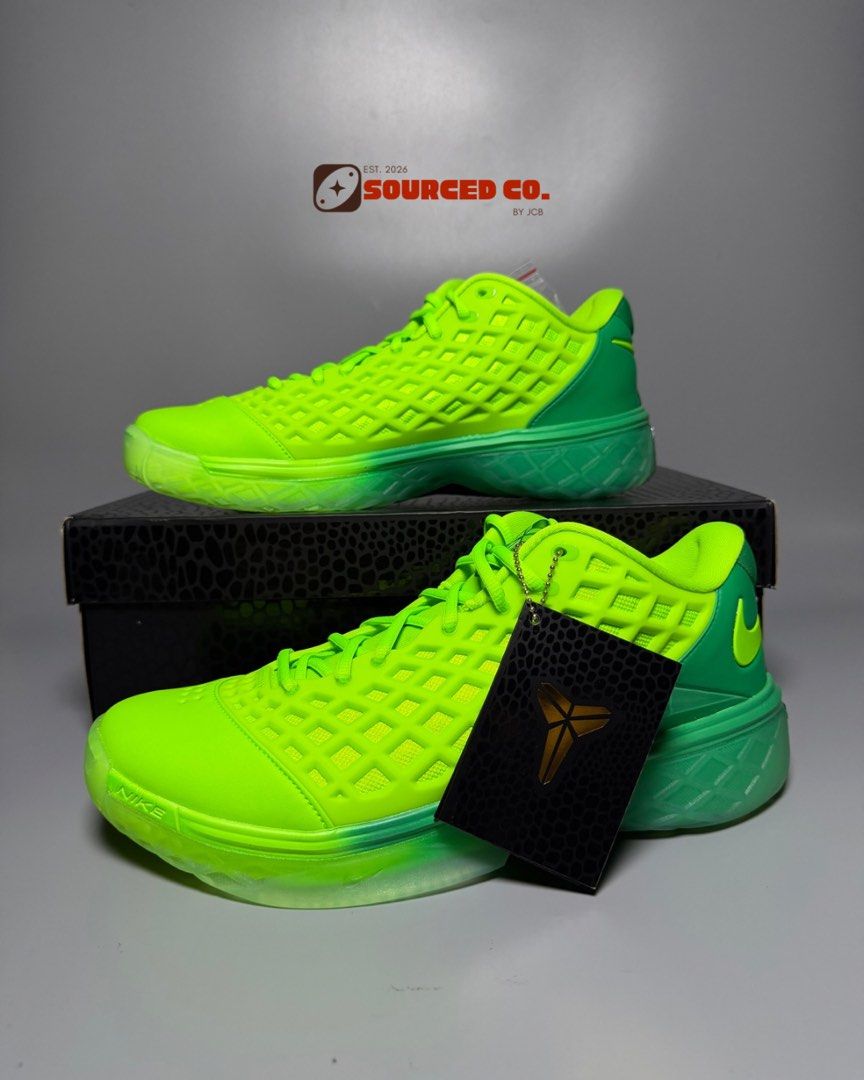 Kobe 3 Protro Grinch (Category: Casual Shoes) located in Quezon City. Submitted by sourcedco. (Listing ID 1465704653, Image 2). Description: Kobe 3 Protro Grinch 💚 Size 10.5 US ₱9500 below srp ⚡️Titan Release | BNDS Complete with inserts 🛵 via Lalamove | Grab | LBC | Meetup within QC Holy Spirit 📍Quezon City Holy Spirit 📩 Message Sourced Co. at IG & FB for inquiries Follow us on 📲 IG: @Sourced Co. FB: @Source Co..