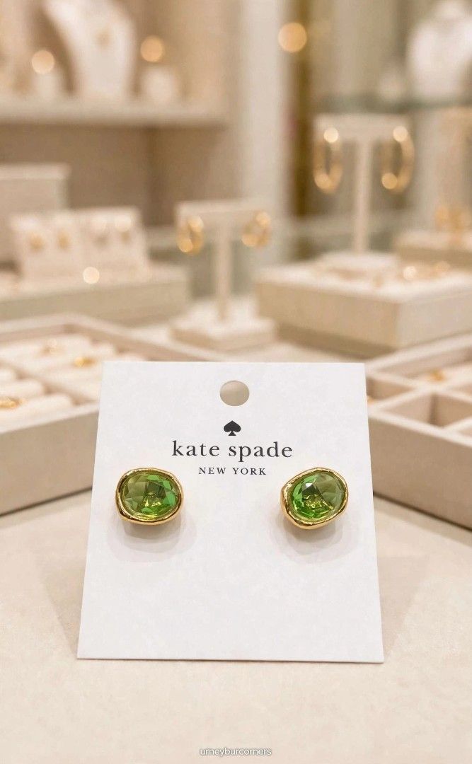 KS HIGH SHINE EARRINGS - GREEN (Category: Earrings) located in Imus. Submitted by urneyburcorners (Listing ID 1465591589, Image 3). Description: width: 0.38" product weight: 4.72g materials: brass, glass, cubic zicornia, titanium bought from USA brand outlet, 100% original.