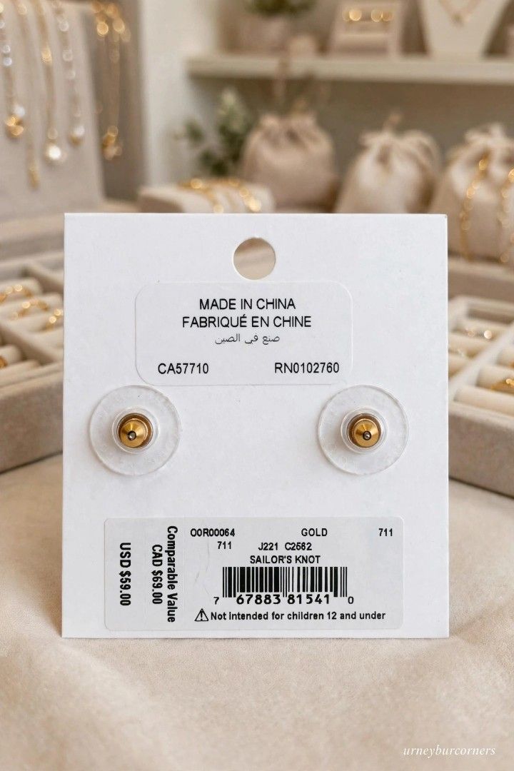 KS SAILOR KNOT EARRINGS (Category: Earrings) located in Imus. Submitted by urneyburcorners (Listing ID 1465589365, Image 2). Description: Gold plated Disk silicon clutch closure width: 0.2" Non turnish 100% original from USA brand outlet..