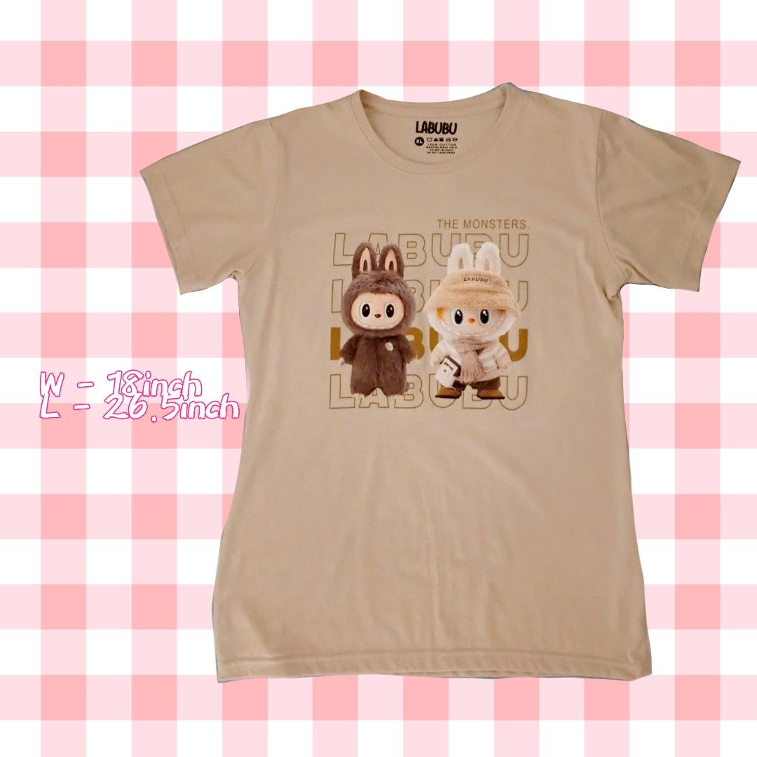 LABUBU Khaki Tshirt || 100% authentic (Category: Tshirts & Polo Shirts ) located in Bangar. Submitted by leerush (Listing ID 1465592735, Image 1). Description: - no issue - Medium - XL fit, XL on tag - can ship through JnT, shipping fees are covered by the buyer. ⭐caption for keywords only.