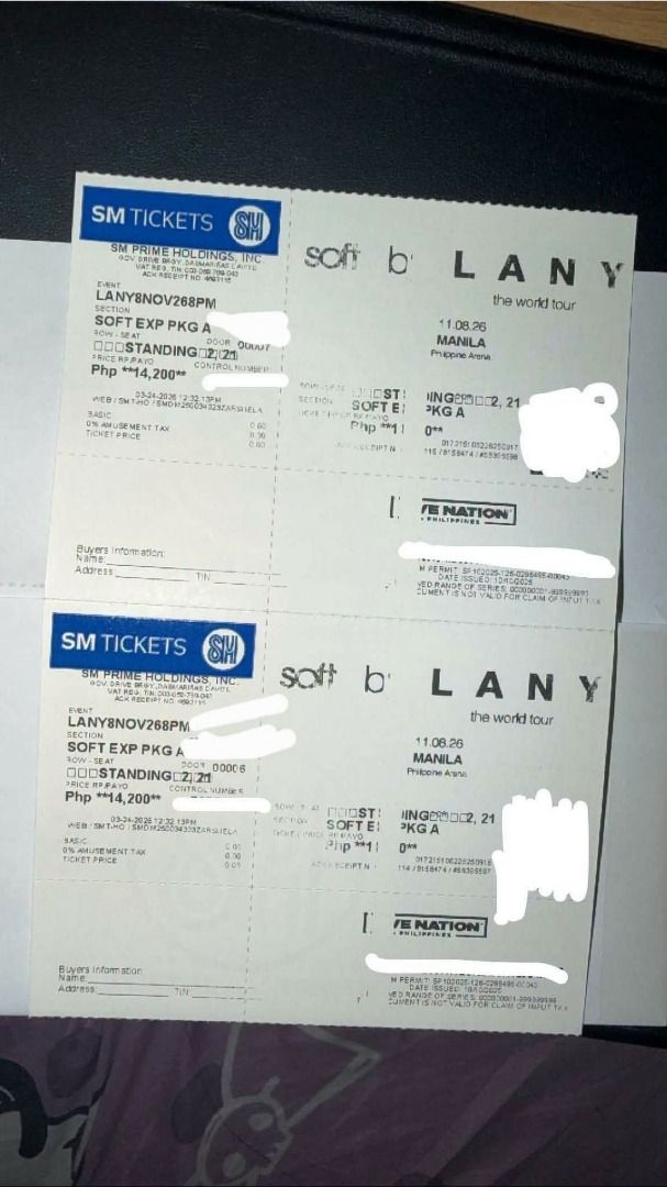 LANY Soft Experience Package A Tickets Manila (Category: Events Tickets) located in Imus. Submitted by drin4627 (Listing ID 1465644691, Image 1). Description: FOR SALE. LANY CONCERT AVAILABLE 2 Tickets THE SOFT EXPERIENCE PACKAGE PH ARENA(NOVEMBER 8 ) ORIGINAL PRICE SRP 1pc ticket - 14.3k if 2pcs kukunin kahit 28k na lng po RFS :extra ticket PICKUP or delivery or MEETUP Location: IMUS CAVITE contact me : 09568930092.