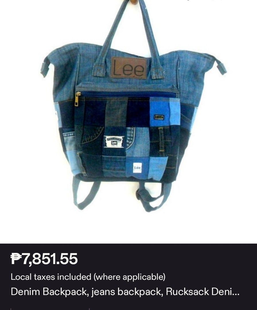 Lee Denim Patchwork Convertible Backpack Tote Bag (Category: Backpacks) located in Baguio. Submitted by ozara.06 (Listing ID 1465696970, Image 3). Description: - Lee denim patchwork backpack Large size Eng mehel din 1k nalangs.
