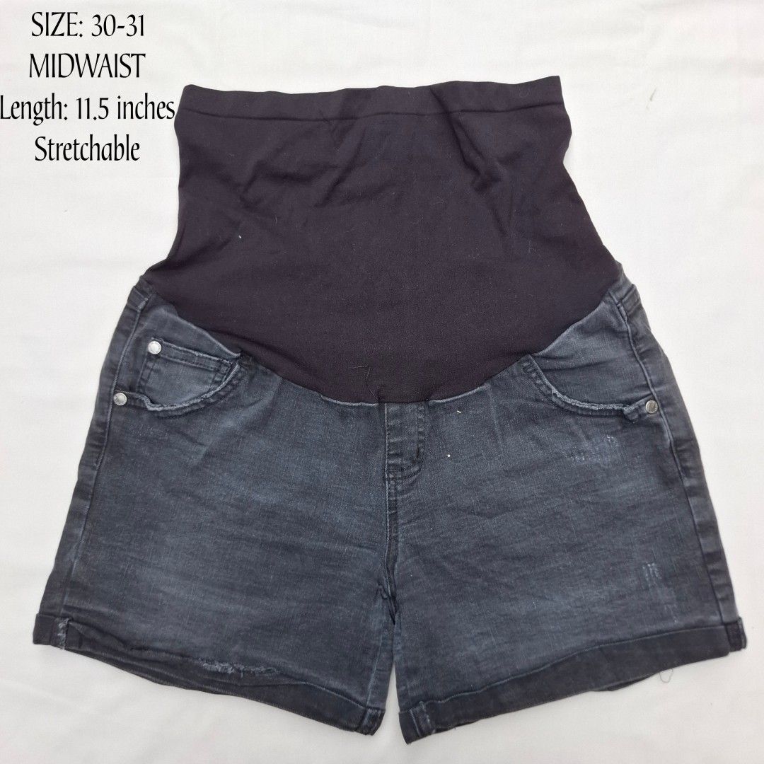 Levis Maternity Denim Shorts Bundle (Category: Shorts) located in San Fernando. Submitted by analex05 (Listing ID 1465609205, Image 3). Description: - Bundle of 3 sold as set 3 pcs - Colors: Light blue, medium wash blue, and black - Features a comfortable, stretchy black belly band and cuffed hems - Sizes included: Range from 29 to 34 - Fit: Mid-waist cuts with 10 to 11.5-inch lengths - Essential, stylish wardrobe staples for your pregnancy journ