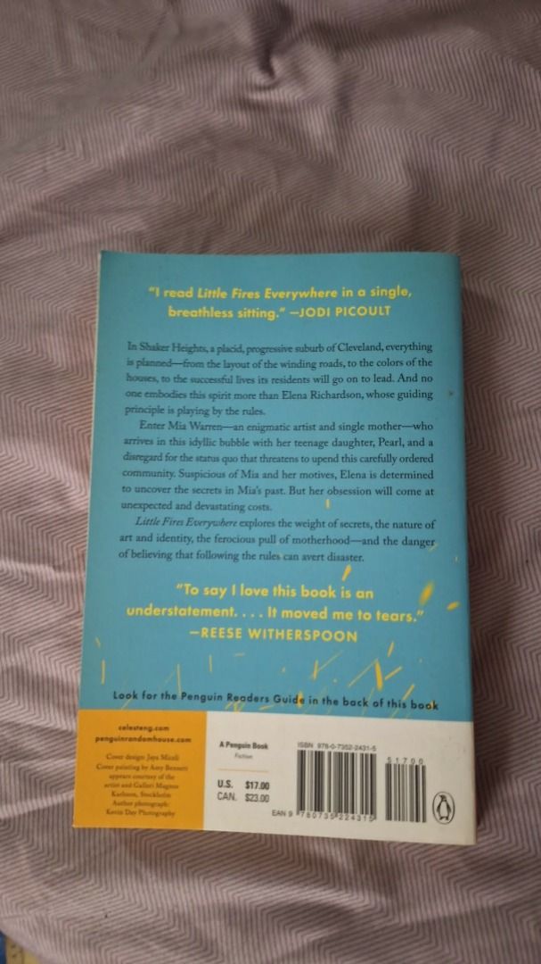 Little Fires Everywhere by Celeste Ng paperback (Category: Storybooks) located in Manila. Submitted by lulusalesbooks4200 (Listing ID 1465711953, Image 2). Description: - Title: Little Fires Everywhere - Author: Celeste Ng - Publisher: Penguin Books - Genre: Fiction (Set in Shaker Heights) - Format: Standard paperback - Condition: Clean pages inside, spine intact - Ideal for: Book clubs and weekend reading.