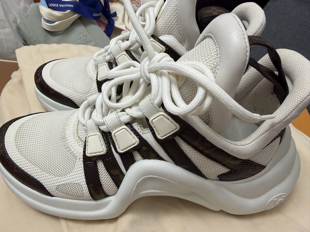 Louis Vuitton Archlight White Monogram Sneakers (Category: Sneakers & Footwear) located in Tayabas. Submitted by lmarrize (Listing ID 1465583702, Image 2). Description: Bought in LV Store at Solaire, Paranaque Still in very good condition In complete set Inclusions: - store receipts - box with ribbon and paper bag - dust bag for each pair.