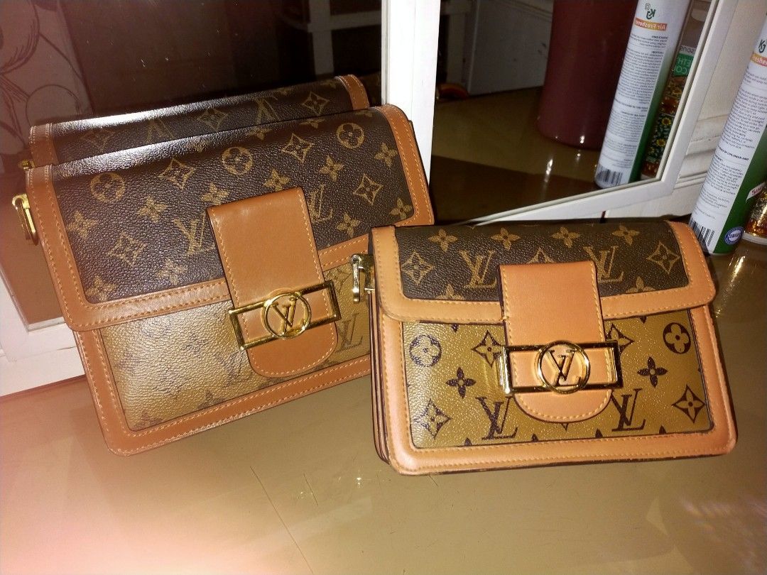 Louis Vuitton Monogram Crossbody Handbag (Category: Luxury Bags & Wallets) located in Quezon City. Submitted by jhanafionah (Listing ID 1465615309, Image 3). Description: Take all for just one price! only 3200 for all! Pamigay sale.. preloved so manage your expectations.Malinis and very good condition pa Monogram pattern in two tones of brown with tan leather trim. Flap closure featuring a gold LV clasp. Structured rectangular shape with clean st