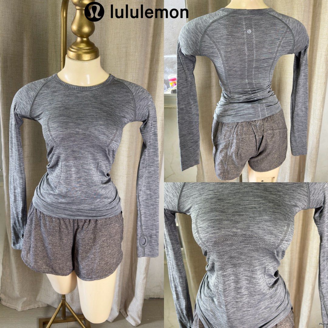Lululemon Grey swiftly tech longsleeves (Category: Activewear) located in Lemery. Submitted by bbucket (Listing ID 1465601267, Image 1). Description: - Brand: Lululemon - Color: Heathered Grey - Material: Seamless, body-hugging ribbed fabric - Design: Round neckline, long sleeves with thumbholes - Detail: Small reflective white logo near the back collar - Condition: Excellent, lightly used - Perfect for: Gym, running, yoga, or everyday athleisure