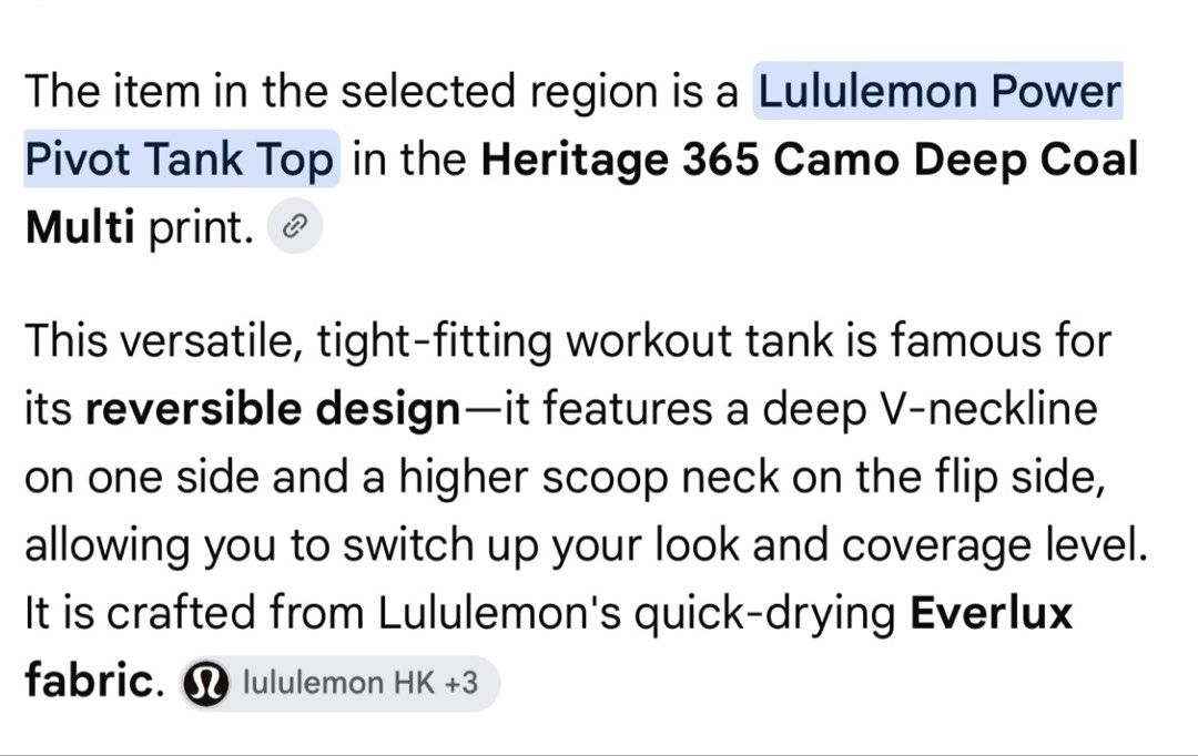 Lululemon Power Pivot Tank (Category: Activewear) located in Santa Rosa. Submitted by wisekikaymoma (Listing ID 1465747487, Image 2). Description: Lululemon Power Pivot Tank Can be worn back / front vice versa. Very versatile.
