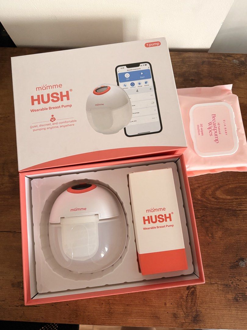 Mamme Hush Wearable Breast Pump (Category: Breastfeeding & Bottle Feeding) located in Antipolo. Submitted by gauxaquino (Listing ID 1465734956, Image 1). Description: - Product: Mamme Hush Wearable Breast Pump (Single setup) - Condition: Like new in original packaging (box opened only to take photos; all contents complete) -used less than 10x - Key Features: App connectivity, ultra-quiet and discreet design for on-the-go pumping - Included Freebi