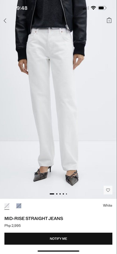 MANGO Mid-Rise Straight Jeans White (Category: Jeans) located in Malabon City. Submitted by cheska.p (Listing ID 1465705615, Image 2). Description: - bought for 2995 from MANGO website - worn once - good condition, no damages .