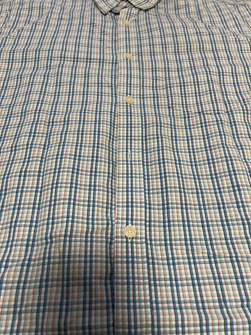 M&S Blue Plaid Button-Down Shirt (L) (Category: Formal Shirts) located in Paranaque City. Submitted by primefinds.ph (Listing ID 1465667767, Image 3). Description: - Size L (23” x 29”) - Regular fit - Peached pure cotton 10/10 condition No issues.