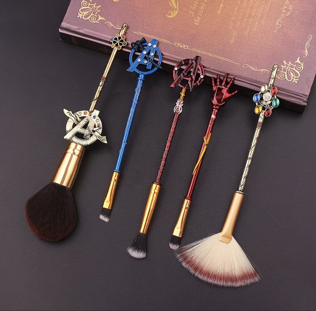 Marvel Avengers themed makeup brush set (Category: Makeup) located in Manila. Submitted by tabayjane158126 (Listing ID 1465618473, Image 2). Description: - 5-piece Marvel Avengers makeup brush set - Includes large powder brush with Avengers logo and fan brush with Infinity Stones - Character-themed metal handles in stylish gold, blue, and red finishes - Soft synthetic bristles in white, brown, and black - Great collectible item and gift for Marve
