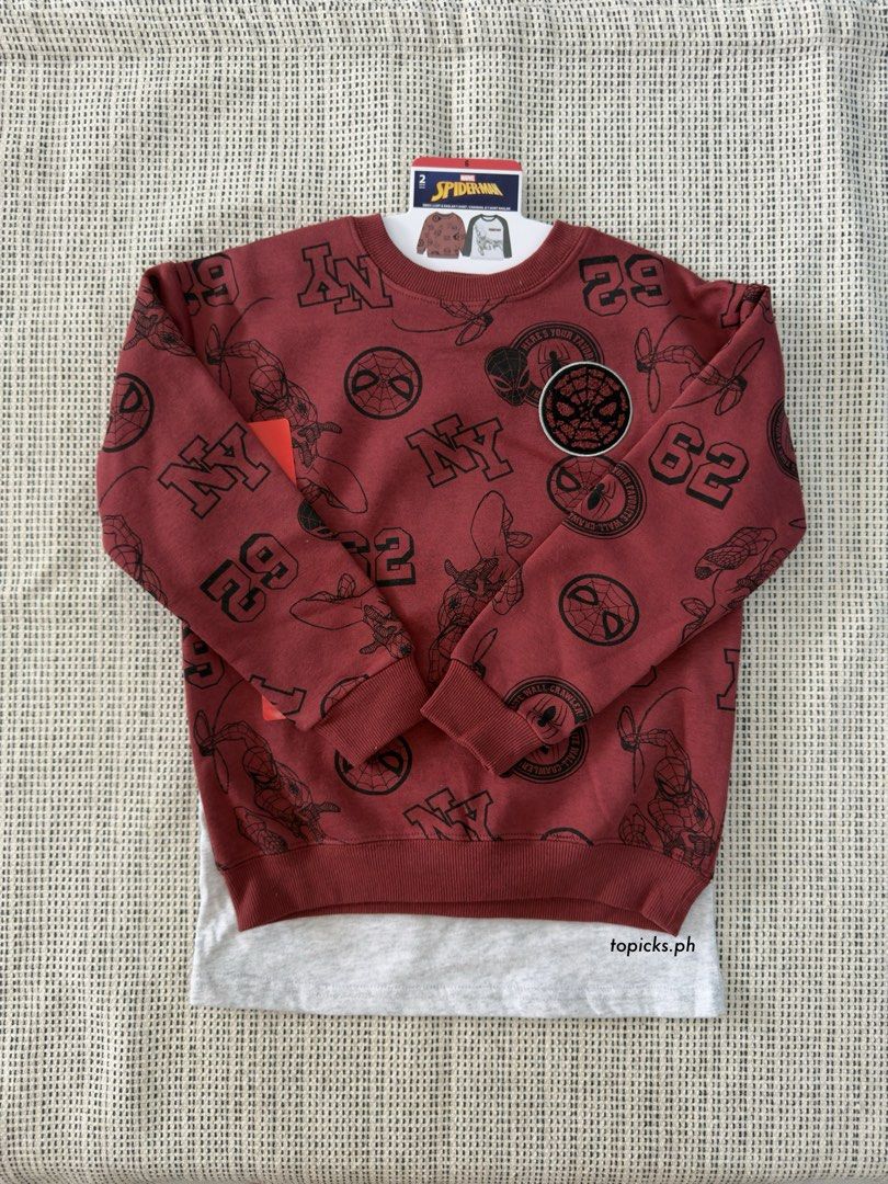 MARVEL SPIDERMAN sweatshirt & raglan t-shirt (Category: Babies & Kids Fashion) located in Malolos. Submitted by topicksph (Listing ID 1465729454, Image 1). Description: MARVEL sweatshirt & raglan t-shirt size 6y Guaranteen authentic.