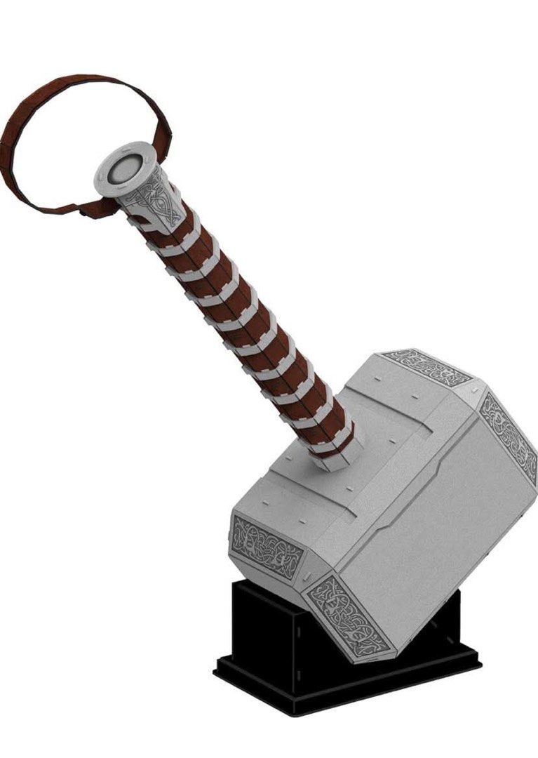 Marvel Studios Thor's Hammer Mjolnir 3D Paper Model Kit (Category: Figurines & Statues) located in Cagayan de Oro. Submitted by sethmarko27 (Listing ID 1465581292, Image 3). Description: - Official Marvel Studios Thor Mjolnir 3D paper model kit by 4D Build - Includes 84 puzzle pieces for a fun DIY assembly project - Recommended for ages 8 and up - Finished model comes with a sturdy display stand - Assembled dimensions: approx. 18.9" long x 21.46"