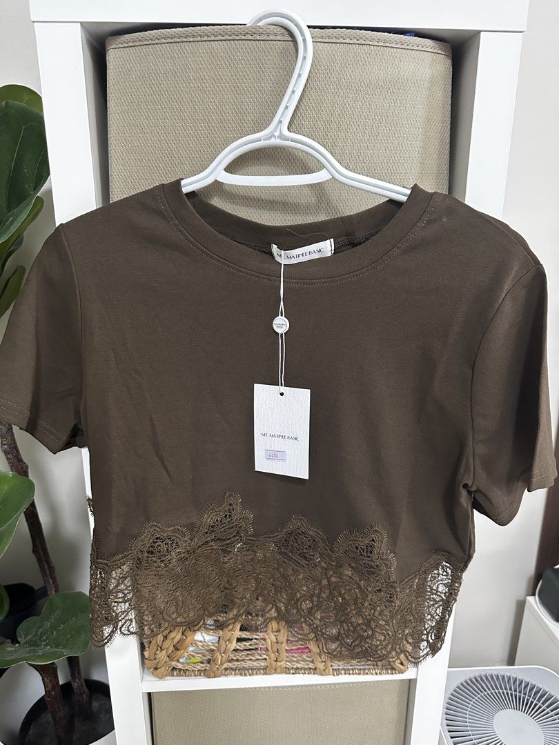 Matinee Brown Lace Shirt (Category: Blouses) located in Quezon City. Submitted by minstbooks (Listing ID 1465640720, Image 1). Description: RFS: Too small.