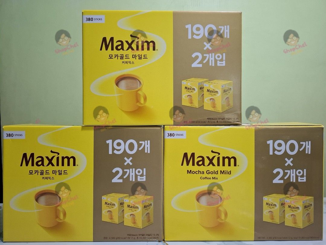 MAXIM MOCHA COFFEE 380CT (Category: Beverages) located in Cainta. Submitted by shopchelonline (Listing ID 1465613327, Image 1). Description: MAXIM MOCHA COFFEE 380CT 🛒2,995.00 each(all in) + LSF 70%DP - NEW BUYER 50%DP - OLD BUYER RB: 15 DAYS AFTER DP; NETA 💎Pre-order - NO RUSH SHIPPING 💎Korea Pasabuy - NORMAL ETA ✅️Papago Translate 💎Colors may vary due to lighting. 💎Availability and price may vary 💎The outer case/box is simply for protecti